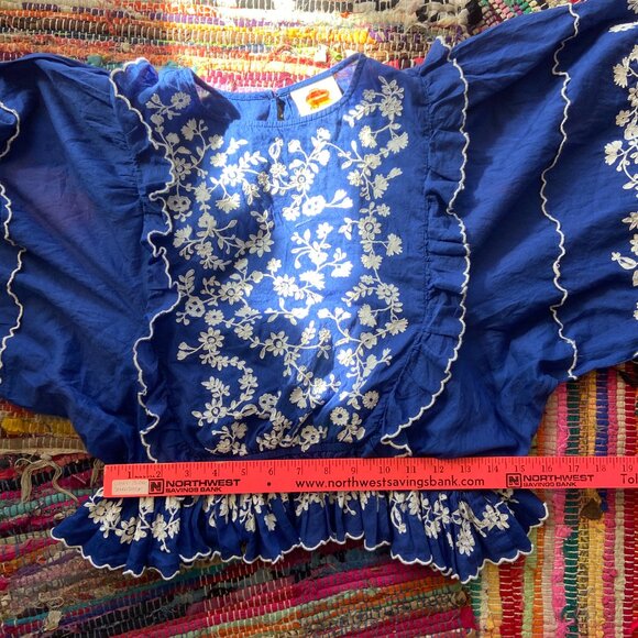 Farm Rio Blue Floral Embroidered Women's Top Size S Boho Peasant Colorful AS IS - Picture 9 of 13